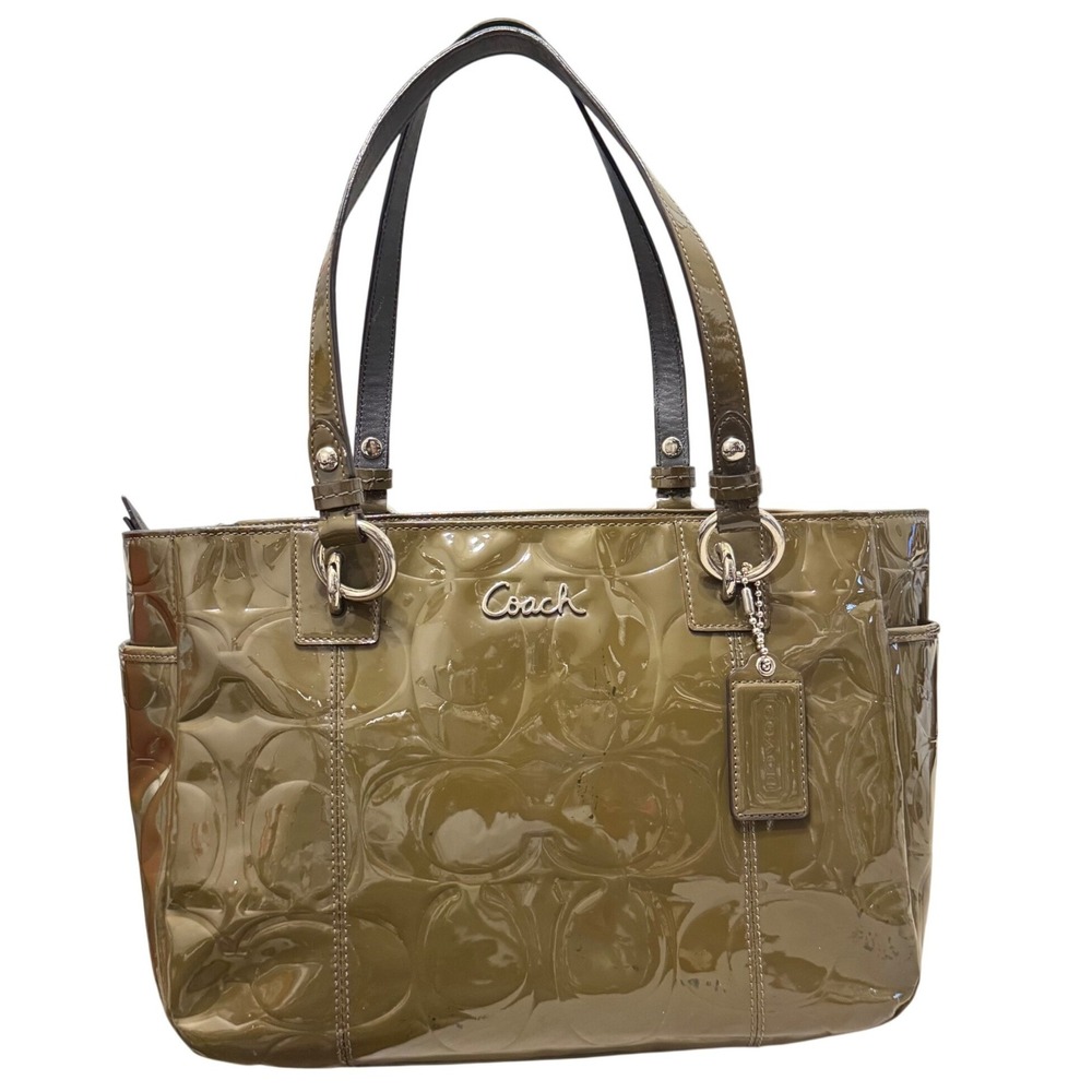 Coach East West Gallery Tote Womens OS Olive‎ Green Good Op Art Patent F17738